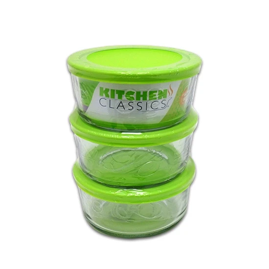 Kitchen Classics Storage 6 Piece 4 Cup Round Glass Storage in Green