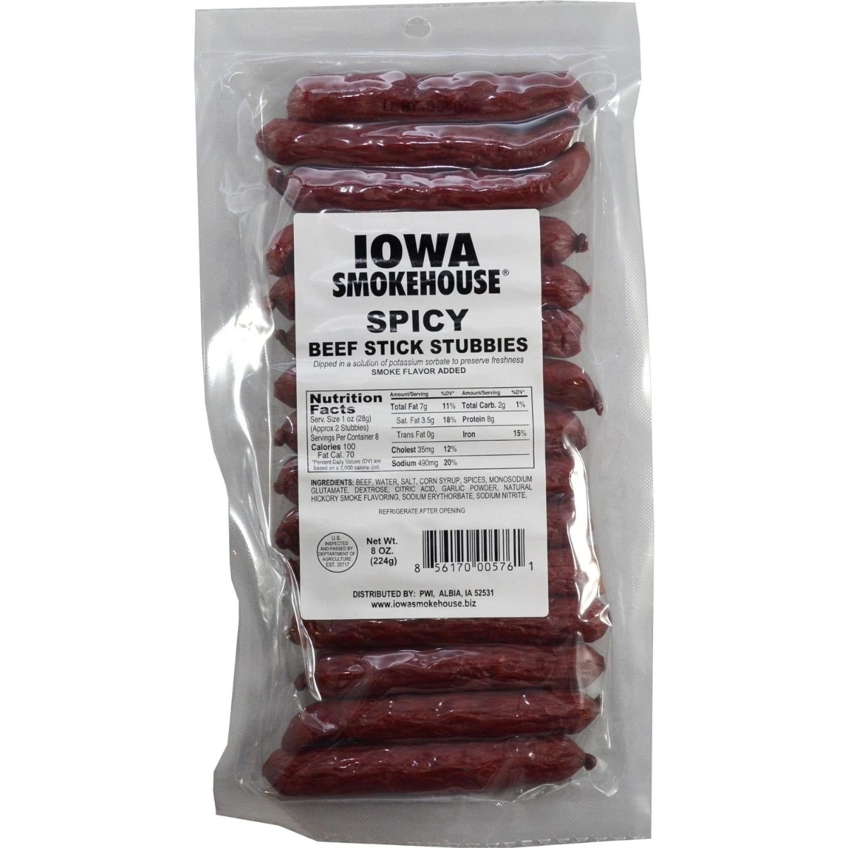 Iowa Smokehouse 8 oz Beef Stick Stubbies-Spicy