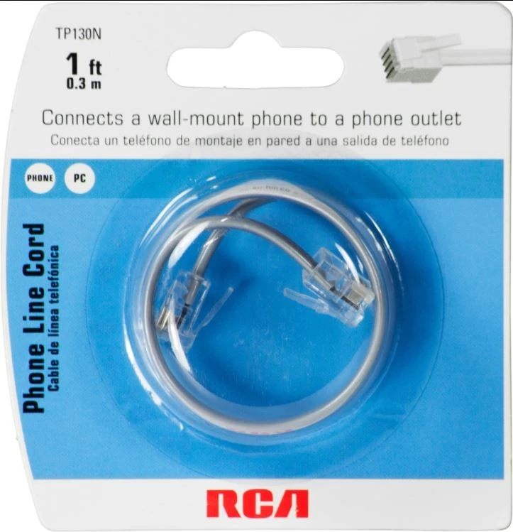 Audiovox TP130R Silver Modular Line Cord - 12 in - Image 2